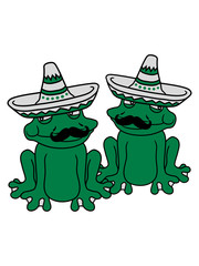 paar 2 freunde team duo sombrero mexikaner hut südamerika schnurrbart mexikanisch frosch sizend süß niedlich lustig comic cartoon clipart froschkönig kröte