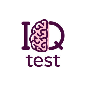 IQ test vector logo. Intellectual quotient IQ intelligence. Human brain