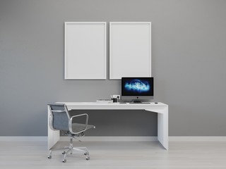 mock up poster frame in hipster interior background, scandinavian style, 3D render, 3D illustration