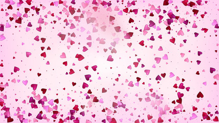 Realistic Hearts Vector Confetti. Valentines Day Wedding Pattern. Beautiful Pink Sparkles Valentines Day Decoration with Falling Down Hearts Confetti. Trendy Gift, Birthday Card, Poster Background
