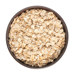 Rolled oats, healthy breakfast cereal oat flakes isolated on white