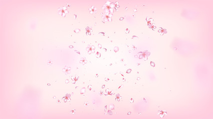 Nice Sakura Blossom Isolated Vector. Watercolor Flying 3d Petals Wedding Design. Japanese Gradient Flowers Illustration. Valentine, Mother's Day Realistic Nice Sakura Blossom Isolated on Rose