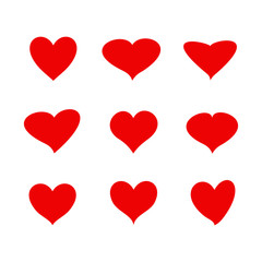 heart icon, set of hearts red