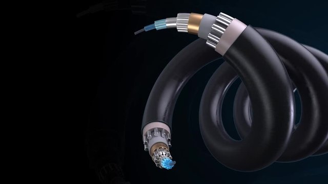 3d render technology background. Concept of fiber optic internet cable with complex structure.