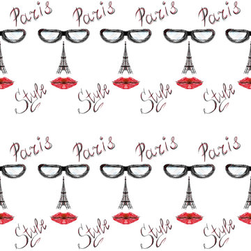 Parisian style seamless pattern drawn by hand with colored pencils