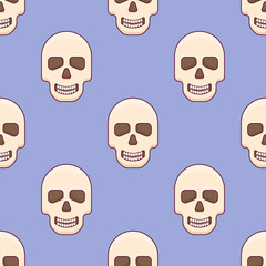 Seamless pattern with skull on blue background. Vector texture.