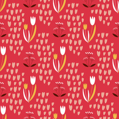 Seamless pattern with flowers and hearts