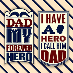 Collection of quote typographical background Template for poster, card for father's day , banner and label with realistic illustration of male profile.