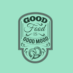 Quote typographical background. Hand drawn illustration of pretzel isolated . Bakery product. Template for poster business card banner label and icon for shop and menu. Bakery hand sketched.