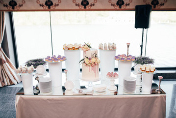 A lot of delicious cakes and desserts put up for guests