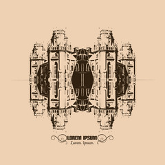 Vector illustration of palace in gothic style made in hand drawn style. Template for business card, poster and banner.