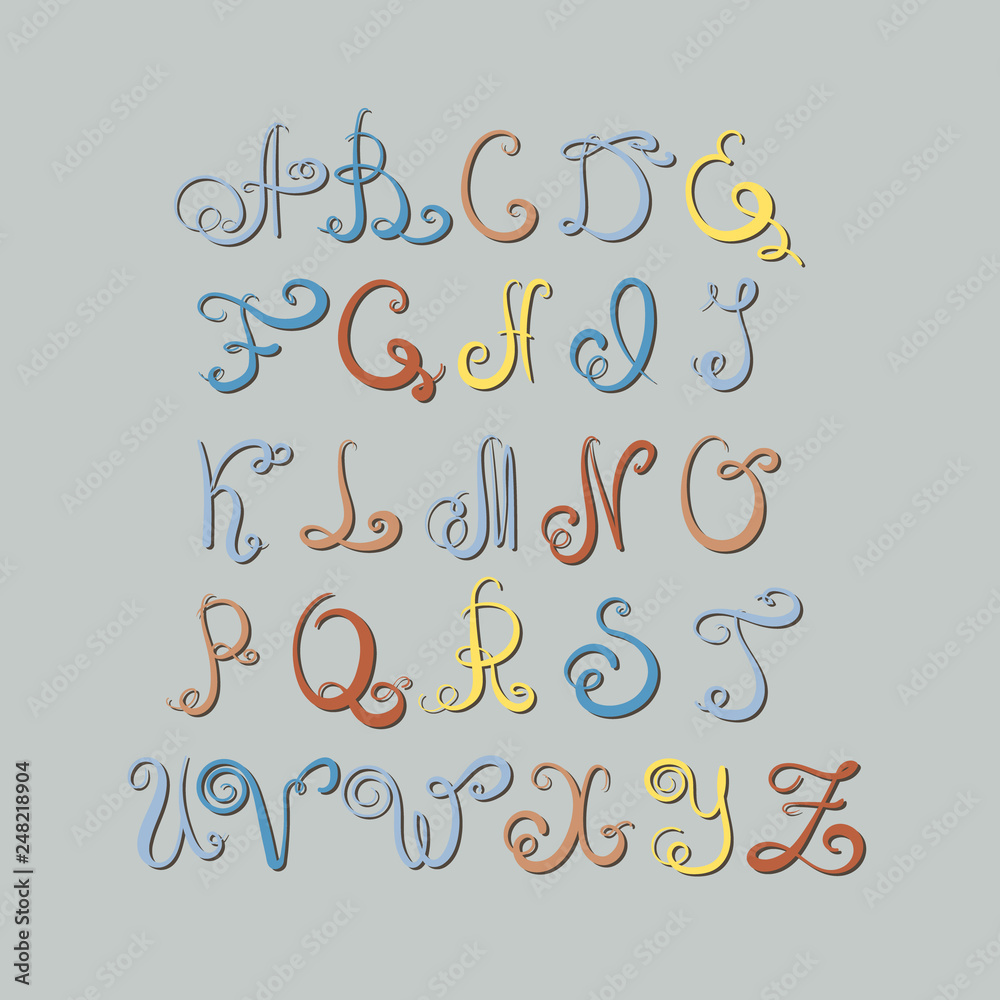 Fototapete diqital letters of alphabet made in hand written style. unique vector alphabet. calligraphy script. 