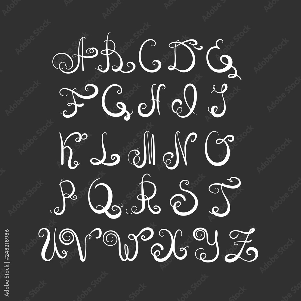 Fototapete diqital letters of alphabet made in hand written style. unique vector alphabet. calligraphy script. 
