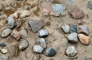 Brown and grey stone road pavement