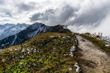 hiking path in alps with view