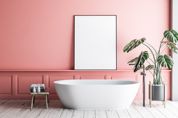 Obraz na płótnie Canvas Pink bathroom with poster