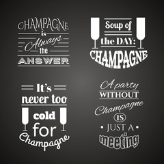 Collection of quote typographical background about champagne. Template for business card, poster and banner