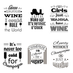 Collection of quote typographical background about champagne and wine. Template for business card, poster and banner