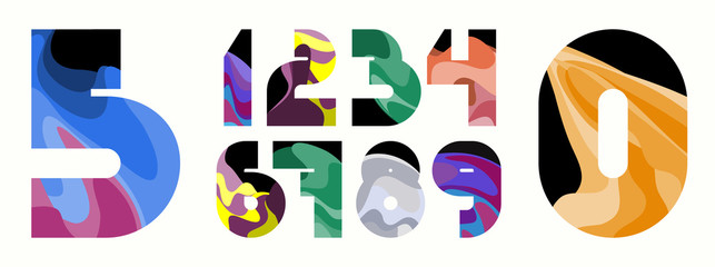 Colorful wavy number set. 123 elements for design.