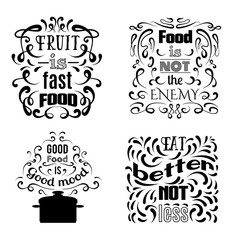 Collection of quote typographical background about food with hand drawn elements. Template for business card, poster and banner