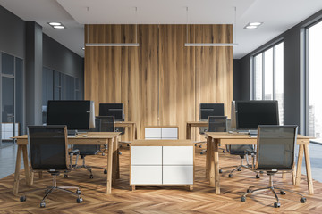 Gray and wooden open space office