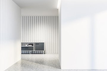 White living room with cabinet