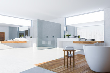 White bathroom with two sinks