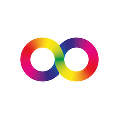 Infinity symbol icon, aka lemniscate, looks like sideways number eight. Mathematic symbol representing the concept of infinite figure. Rainbow light spectrum gradient vector illustration