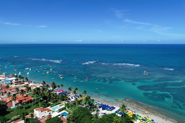 Aerial view of Porto de Galinhas beaches, Pernambuco, Brazil: unique experience of swimming with...