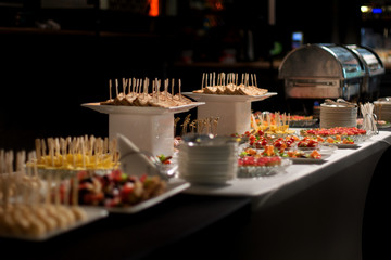 Delicious dishes on the table in the restaurant.