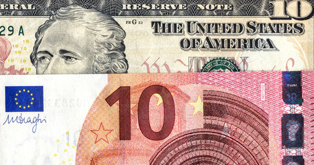American dollar banknote and european euro