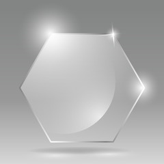 Glass transparent vector hexagon label template