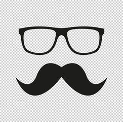 Nerd glasses and mustaches  - black vector icon