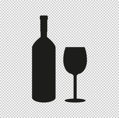 Bottle of wine and glass  - black vector icon