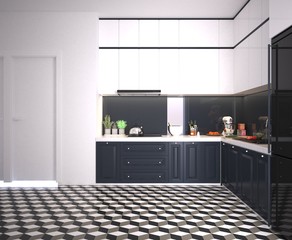 3d render of modern home kitchen