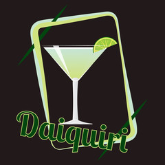 Official cocktail icon, The Unforgettable Daiquiri cartoon illustration for bar or restoration  alcohol menu in elegant 80s style