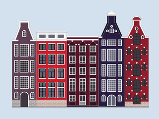 Amsterdam old city street houses buildings vector illustration