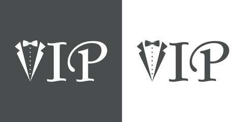 Icono plano con texto VIP con corbata de lazo en gris y blanco