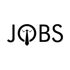 Icono plano abstracto con texto JOBS con corbata en color negro