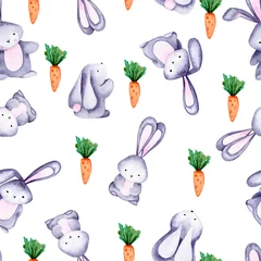 Cercles muraux Lapin Joli modèle sans couture aquarelle avec des lapins et des carottes