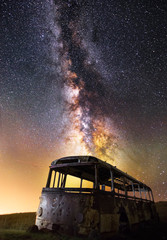 Old bus and milky way galaxy	