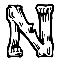 Vector alphabet and letter N. Skull white letter in hipster style. Ideal for use as headline or sub-head text in you design: logo, t-shirt, poster, label, book cover. .