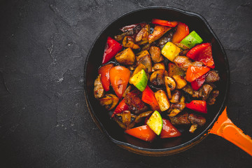 Beef Fajitas with colorfull bell peppers and mushrooms