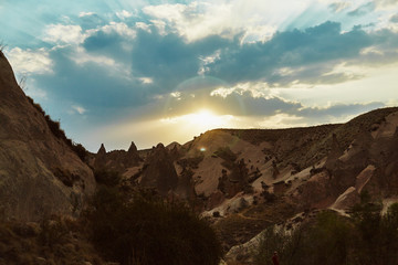 Views of Cappadocia volcanic kanyon cave houses in Turkey