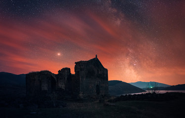 Obraz premium Old church night landscape. Armenia 