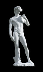 Sculpture David With VR Glasses On Black Background - 248227114