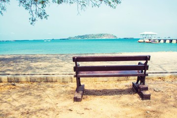 Fototapeta na wymiar seaside bench for relaxing at Lan island.