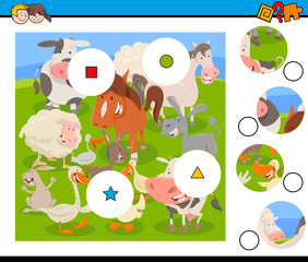 match pieces puzzle with farm animals