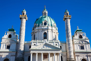 Saint Charles Church located on the south side of Karlsplatz in Vienna built on 1737