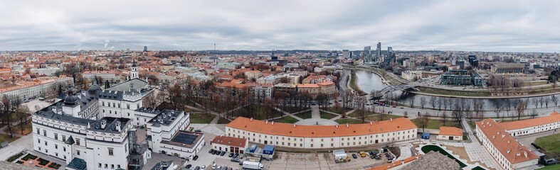 Fototapeta na wymiar Palace of the Grand Dukes of Lithuania, aerial view, Vilnus, Lithuania, wide panorama